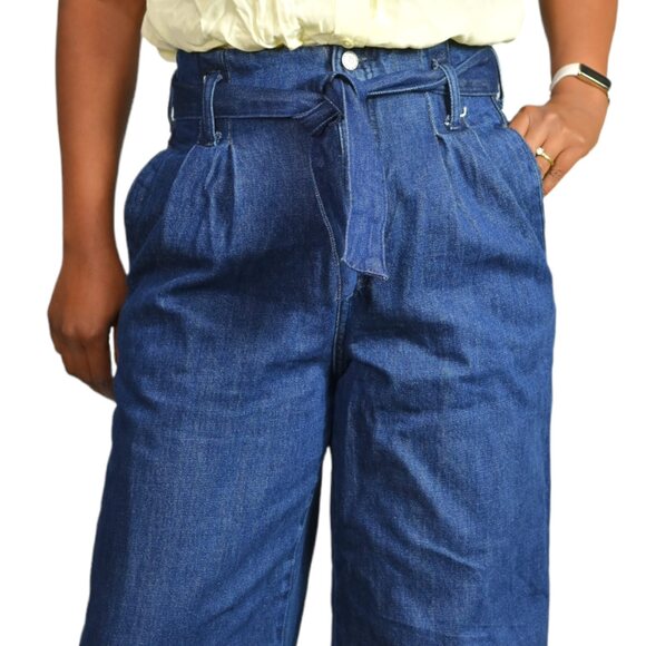 Zara Trouser Jeans Paperbag Waist Belted High Rise Pleated Wide Leg Flare Size 2 - Picture 11 of 15